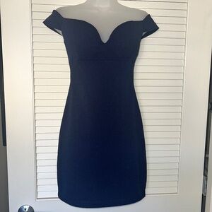 Emerald Sundae Off The Shoulder Navy Blue Dress | Size: S